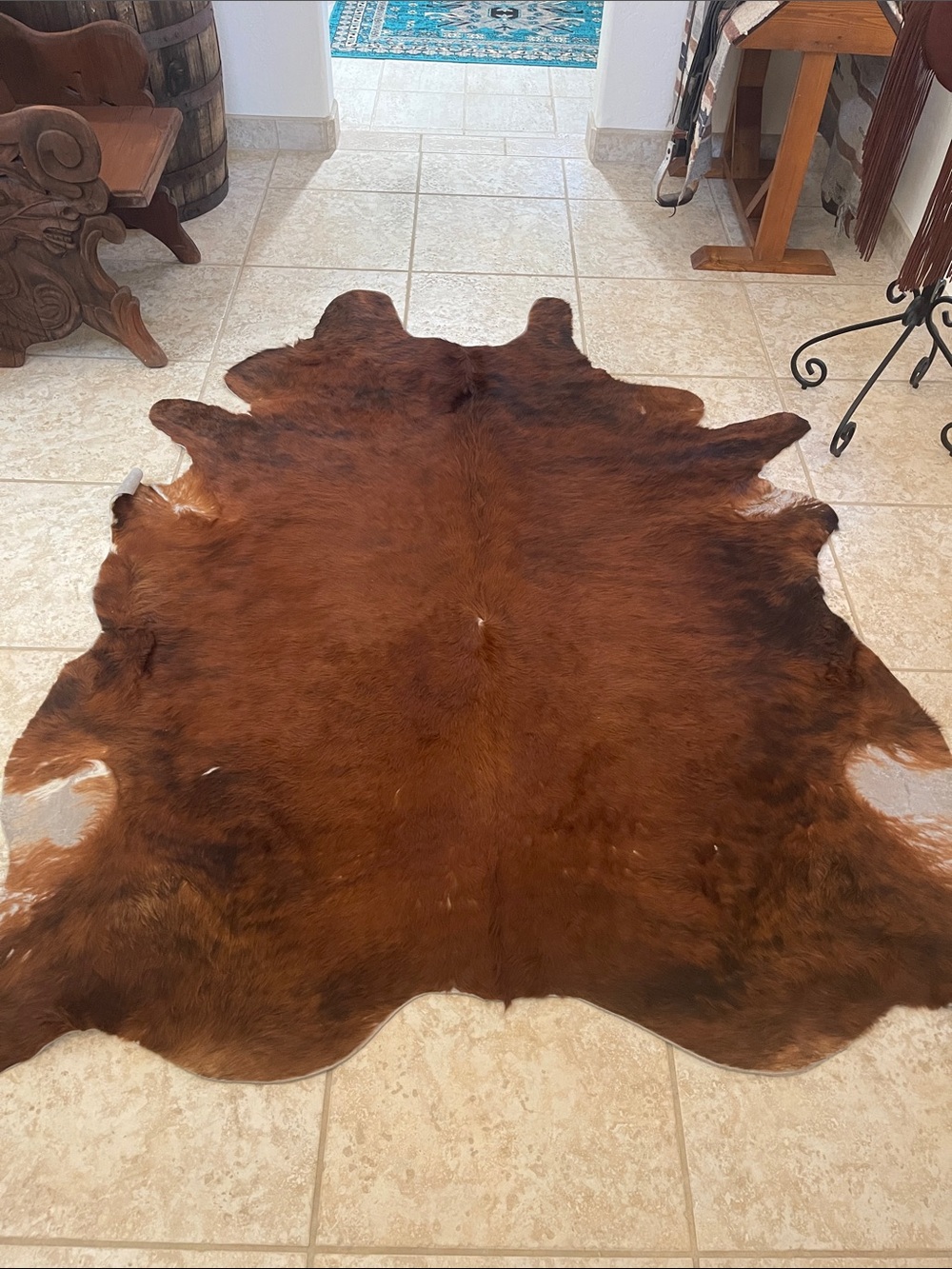Brown Natural Cowhide Rug 85x77 xxl cowhide rug. - Picture 2 of 10